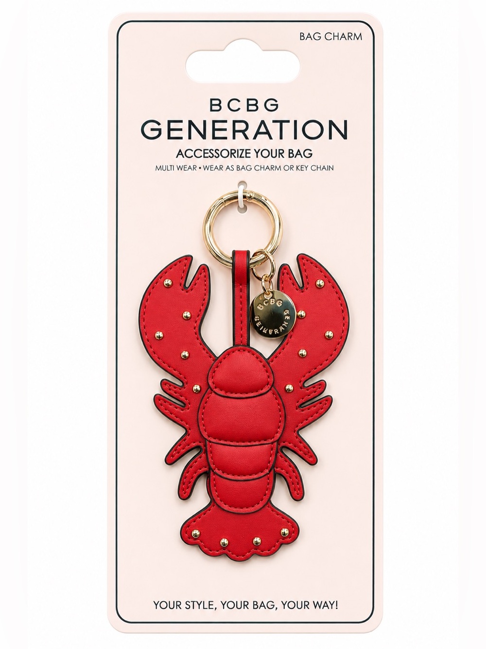 BCBGeneration Red Lobster Keychain Bag Charm with Gold Hardware